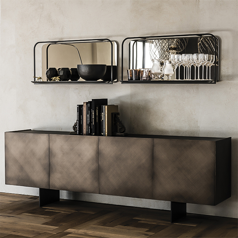 Италиански дизайнер Retro Gold Metal Credenza Extra Long Sideboard Cabinet Luxury